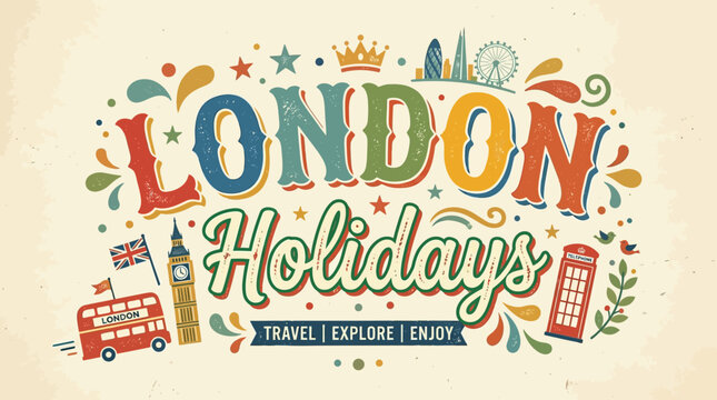 London Holidays Typography Poster: Travel, Explore, Enjoy