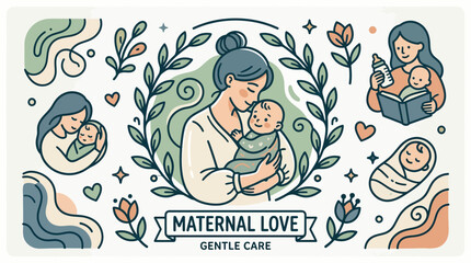 Fototapeta premium Maternal Love Gentle Care with Infants and Nature
