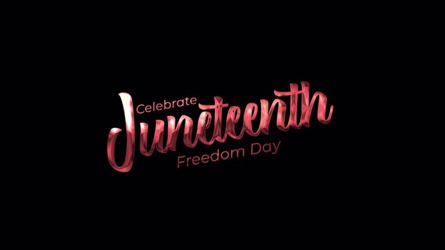 Lettering text animation for juneteenth freedom day, featuring a metallic design. Suitable for social media, presentations, and educational videos.