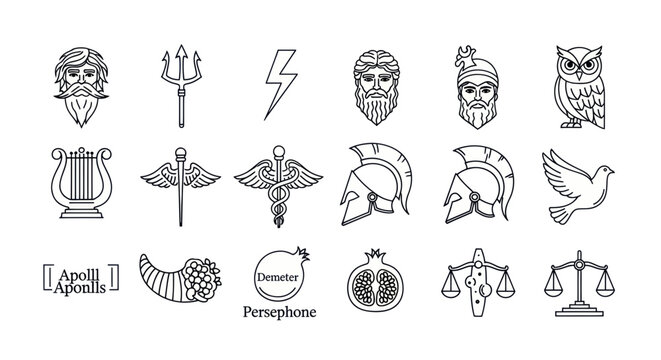 Various Greek Mythology Symbols Icons.