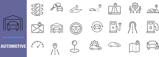 Naklejka premium Automotive vehicle driving line icons. car icon set, map icon set, road icon set
