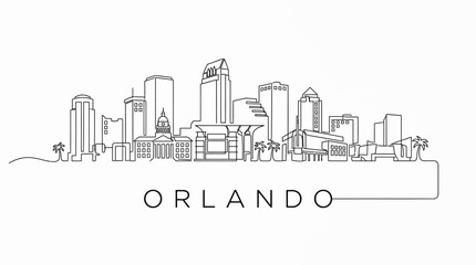 Fototapeta premium Orlando Skyline Line Art Illustration, Minimalist Black and White