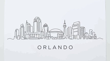 Obraz premium Orlando Skyline Line Art Illustration, Minimalist Cityscape Drawing
