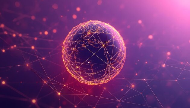 Global Digital Network with Illuminated Connections on Dark Background