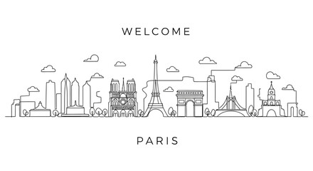 Naklejka premium Paris Skyline Illustration: Iconic Landmarks in Minimalist Outline