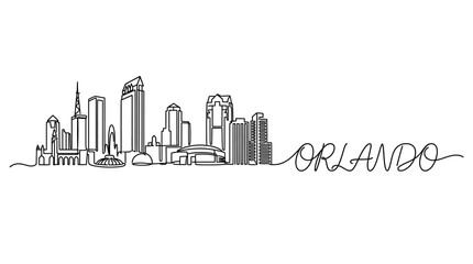 Fototapeta premium Orlando Skyline Continuous Line Art Illustration, Urban Landscape Concept