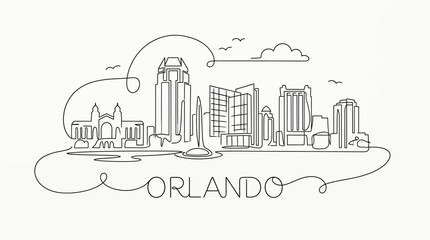 Fototapeta premium Orlando Skyline Continuous Line Art Illustration
