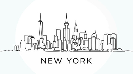 Obraz premium New York City Skyline Continuous Line Art Illustration