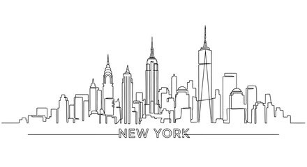 Fototapeta premium New York City Skyline Continuous Line Art Illustration