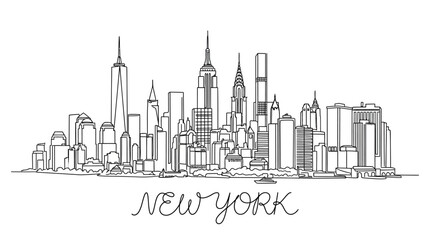 Obraz premium New York City Skyline Continuous Line Art