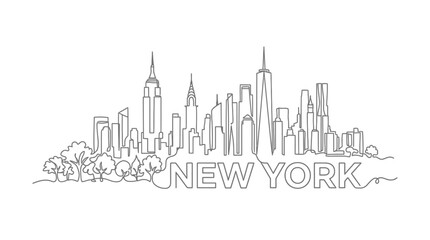 Fototapeta premium New York City Skyline Continuous Line Art