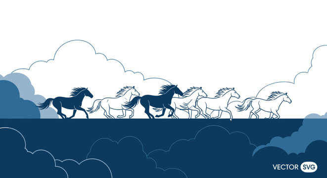Horses Running Side by Side Fast.