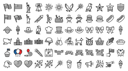 Fototapeta premium Black and white patriotic line icons.