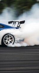 Fototapeta premium Drifting Car Action Shot - Smoke and Speed.