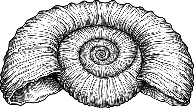 Ancient fossil shell illustration, spiral seashell, nobody