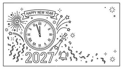 New Year Celebration Illustration with Clock and Confetti © Panhot