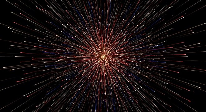 Spectacular fireworks explosion at night red white and blue display
