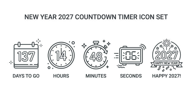 New Year 2027 Countdown Timer Icon Set Design