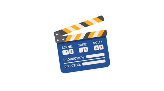 Clapperboard slate for film production and take.