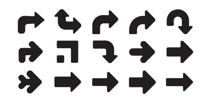 Collection of thick black arrow icons with rounded corners