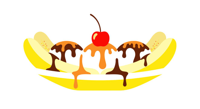 Banana split with chocolate sauce.