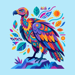 Fototapeta premium A colorful vulture illustration with intricate geometric patterns