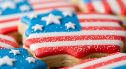 Obraz premium American flag sugar cookies with royal icing close up patriotic dessert