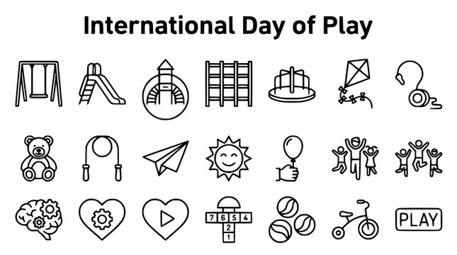 International Day of Play Icons: Playground, Toys, Games, Fun, Childhood
