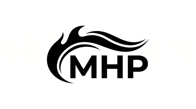Minimalist MHP Lettering Design with Elegant Abstract Wave Flame, Creative Business Emblem