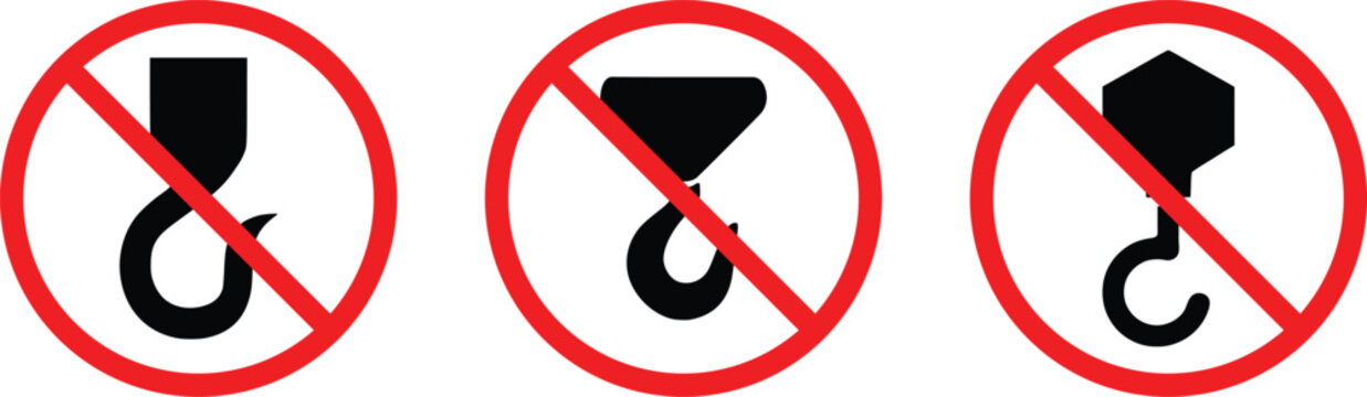 No crane hook warning sign icon set vector