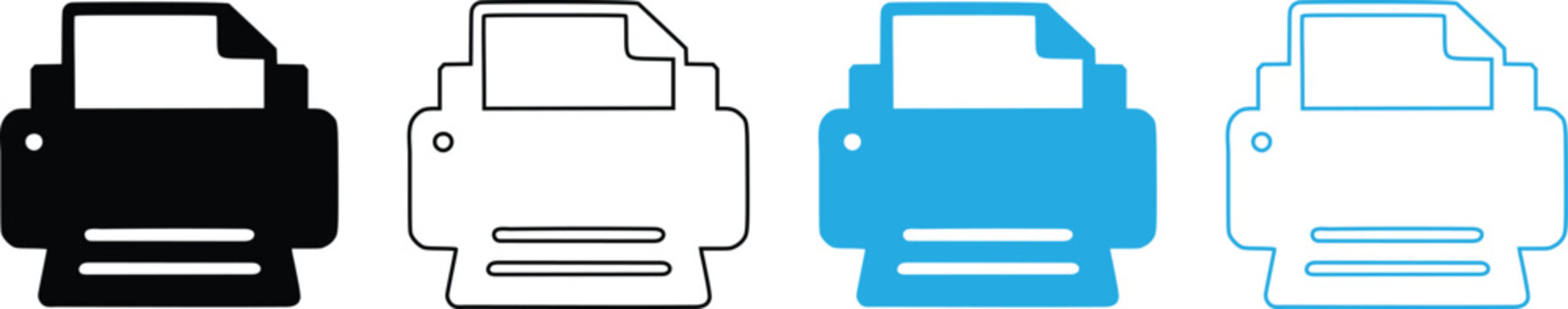 Office printer machine icon outline and solid set vector