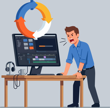 Man Working on Computer Frustrated.