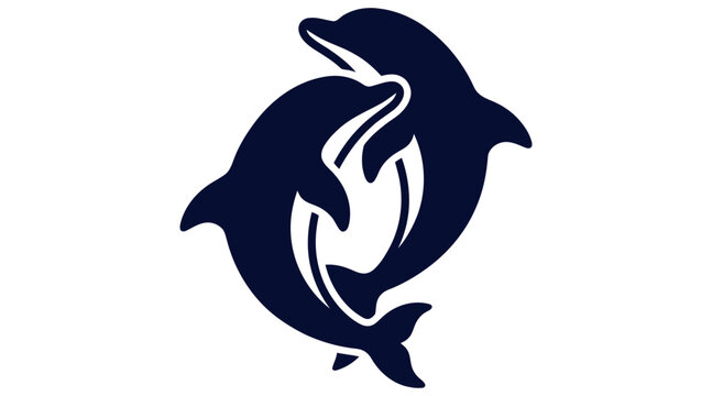 Two dolphins entwined in mating behavior silhouette icon