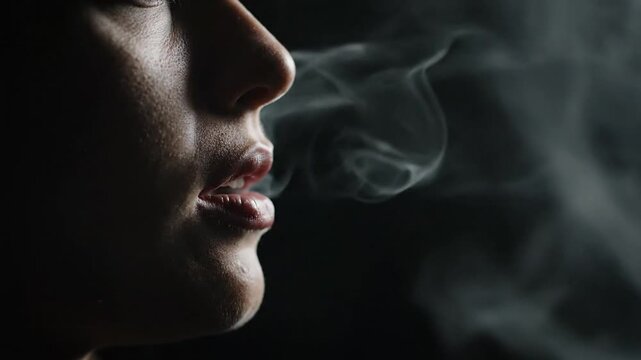 Profile of Person Exhaling Smoke.