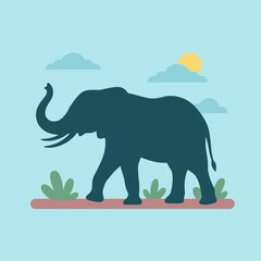 Obraz premium A dark silhouette of a large elephant walking in the sun