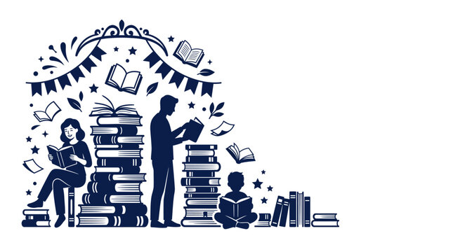 People Reading Amongst Stacks of Books in Library