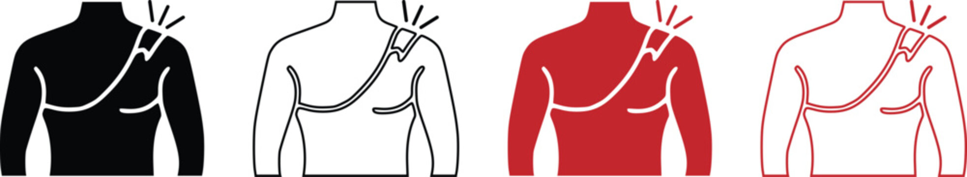 Shoulder pain or injury bandage icon outline and solid set vector