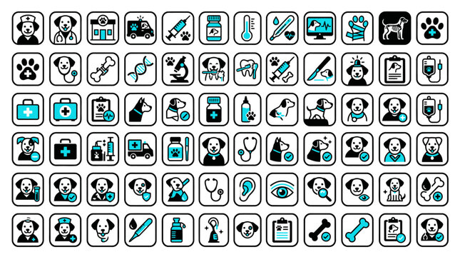 Veterinary Icons: Dog Health, Care, and Medical Symbols Set