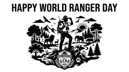 Obraz premium A ranger standing in a wild landscape with local animals celebrates World Ranger Day and our commitment to conservation.