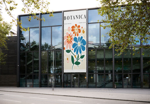 Mockup Template of a storefront Building in Barcelona