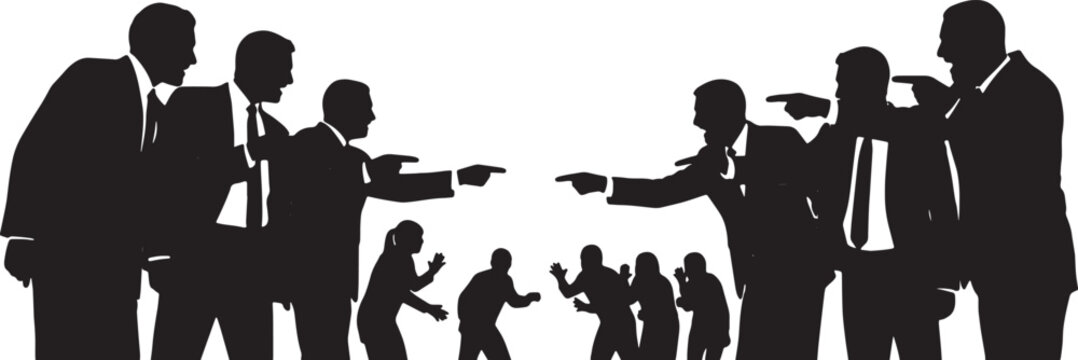 Black Solid Senior Partner Reprimanding Staff Silhouettes Set of Six on White Background