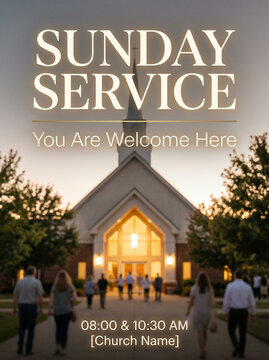 church service announcement with people outside.
