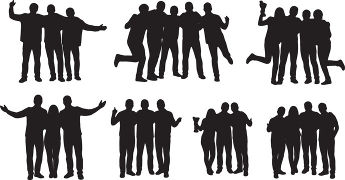 Black Solid Startup Team Posing Group Photo Silhouettes Set of Six on White Background