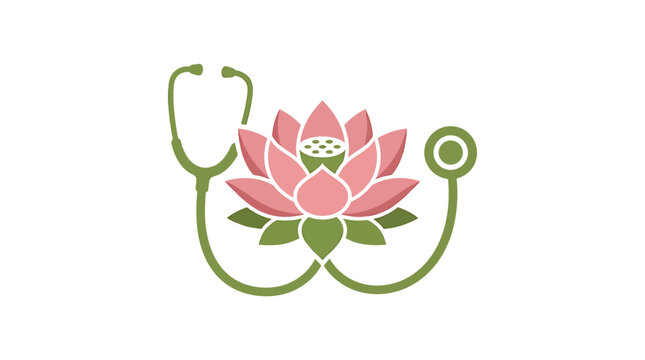 Green Stethoscope Wrapped Around Pink Lotus Flower Icon