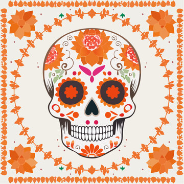 Day of the Dead Sugar Skull with Floral Decorations