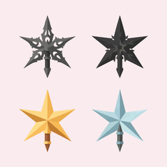 Fototapeta premium Four different star ornaments with varying colors and designs on a light