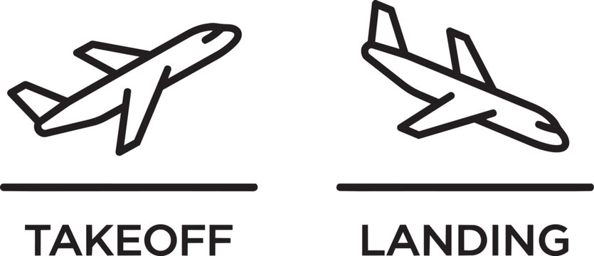 airplane takeoff and landing icon set with aviation travel symbols vector illustration
