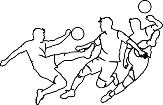 Dynamic soccer players competing for the ball in action