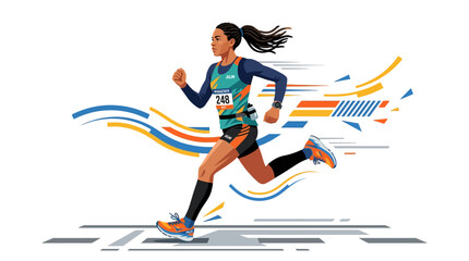 Runner in Motion at a Marathon with Colorful Background © Botgcr