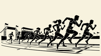 Runners Compete in a Race with Spectators Cheering © Botgcr